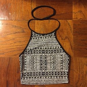 Aztec print halter crop top
